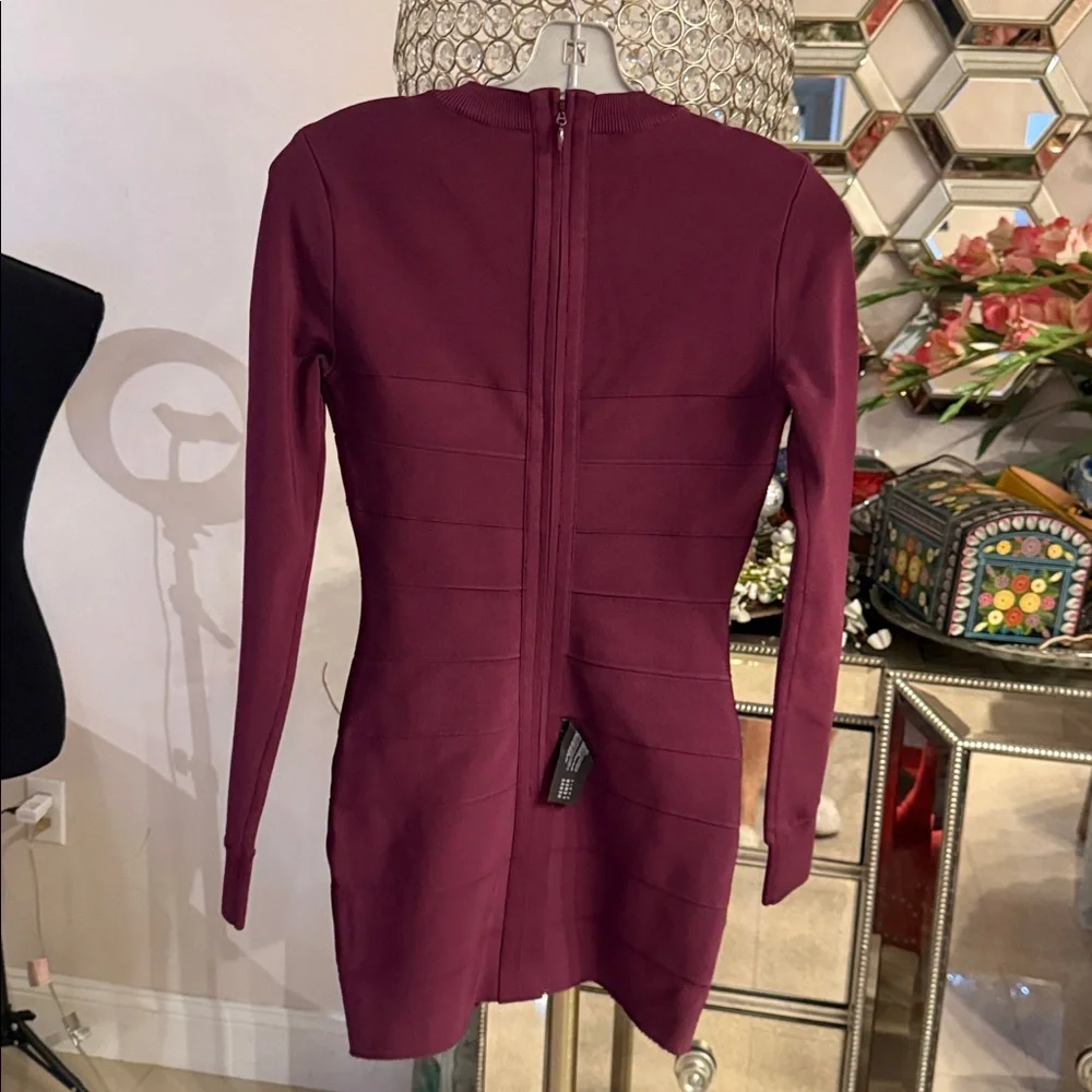 Herve Leger Paris Long Sleeve Bodycon Dress in Burgundy size M new - Picture 10 of 14